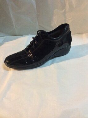 François Pinet Paris Black Patent Suede Wedge Oxfords Made in Italy Size 36
